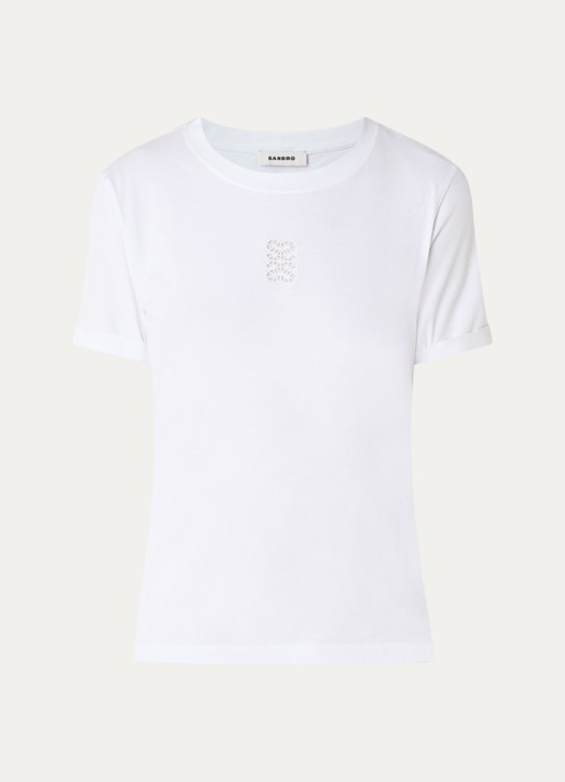 Sandro T-shirt met opengewerkt detail - voorkant 2 wit
