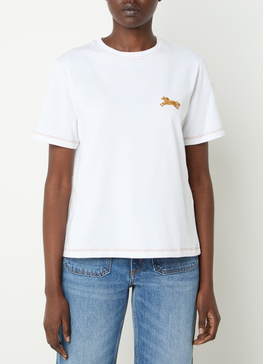 Sandro T-shirt met pailletten en siernaad - detail 2 wit
