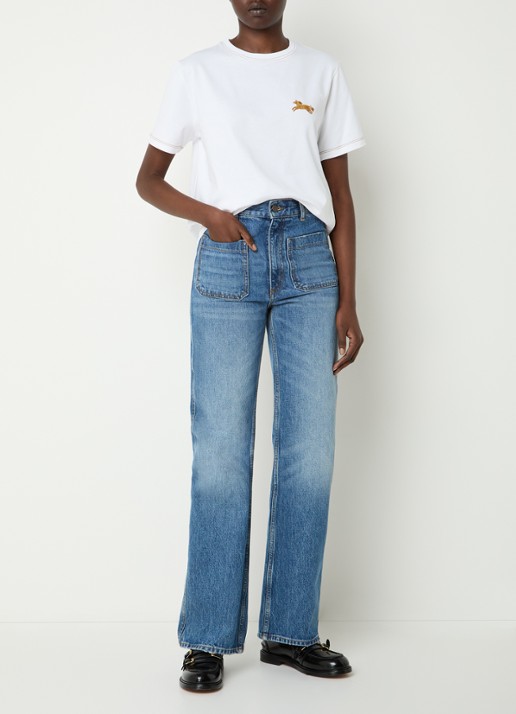 Sandro T-shirt met pailletten en siernaad - voorkant 4 wit