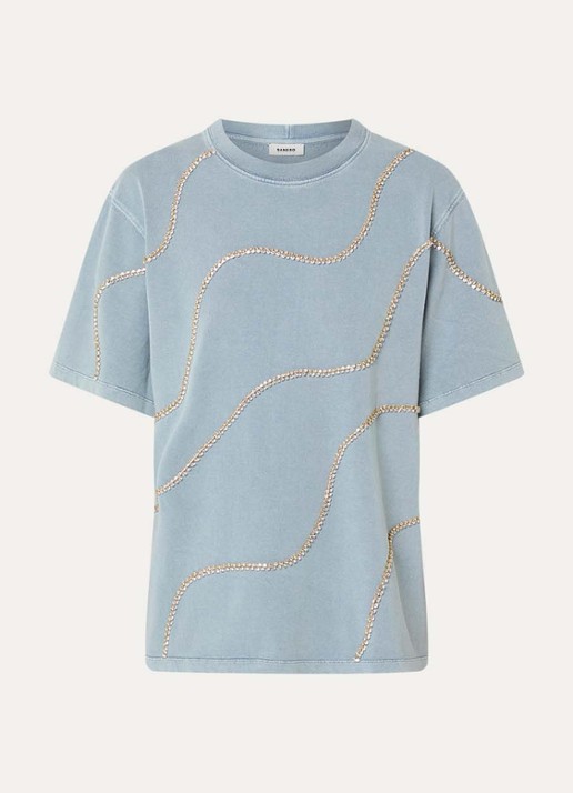 Sandro T-shirt met strass - voorkant 2 blauwgrijs
