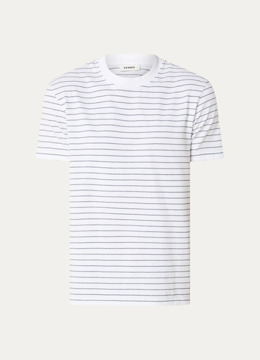 Sandro T-shirt met streepprint - voorkant 3 gebroken wit