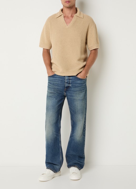 Sandro T-shirt met structuur en V-hals - voorkant 2 beige