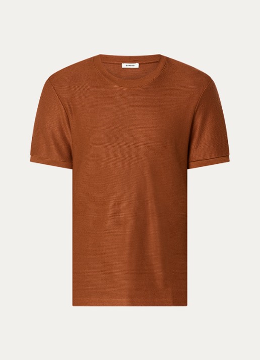 Sandro T-shirt met structuur - voorkant 2 roodbruin