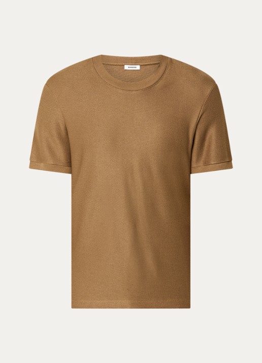 Sandro T-shirt met structuur - voorkant 2 camel