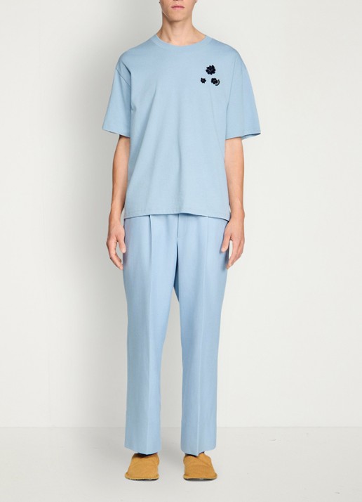 Sandro T-shirt van katoen met bloemenprint - detail 4 sky blue / lichtblauw