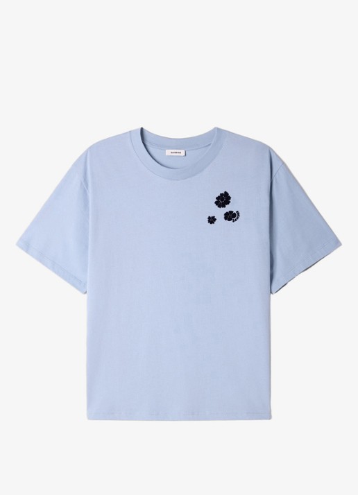 Sandro T-shirt van katoen met bloemenprint - voorkant 5 sky blue / lichtblauw