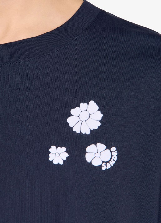 Sandro T-shirt van katoen met bloemenprint - detail 2 navy blue / blauw