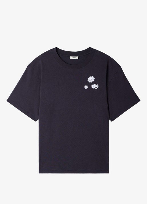 Sandro T-shirt van katoen met bloemenprint - voorkant 4 navy blue / blauw