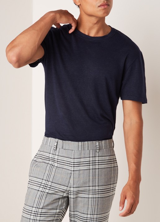 Sandro T-shirt van linnen met ronde hals - detail 4 donkerblauw