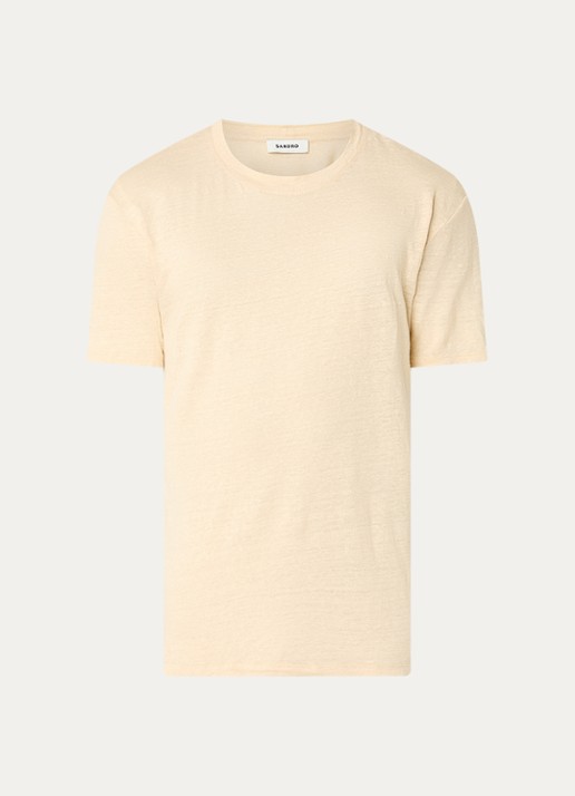 Sandro T-shirt van linnen met ronde hals - voorkant 2 creme