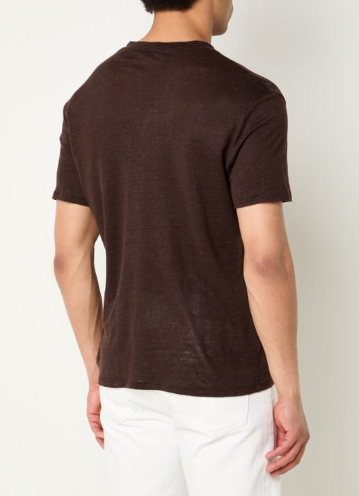 Sandro T-shirt van linnen met ronde hals - achterkant 3 donkerbruin
