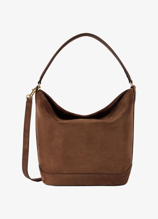 Sandro Tangoso schoudertas van suede met met verstelbare schouderriem - achterkant brown / bruin
