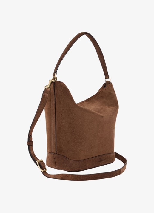 Sandro Tangoso schoudertas van suede met met verstelbare schouderriem - detail 2 brown / bruin