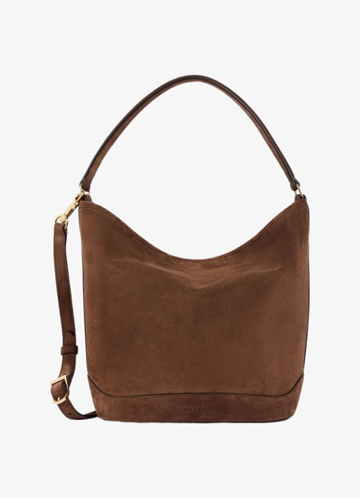 Sandro Tangoso schoudertas van suede met met verstelbare schouderriem - voorkant 4 brown / bruin