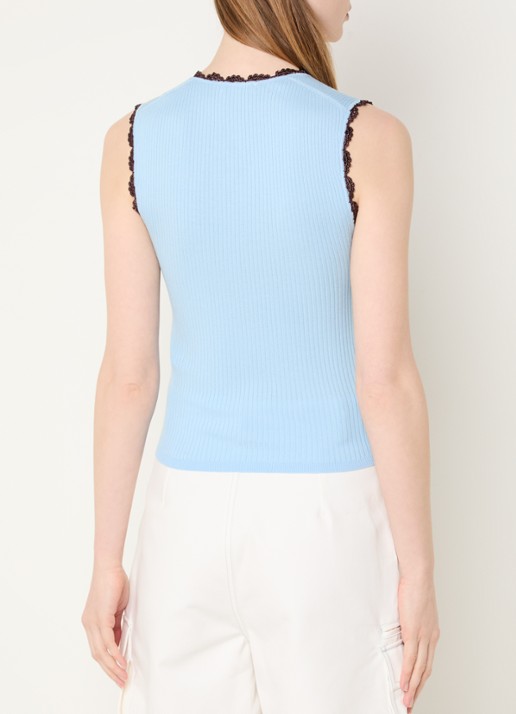 Sandro Tanktop met borduring en ribstructuur - achterkant lichtblauw