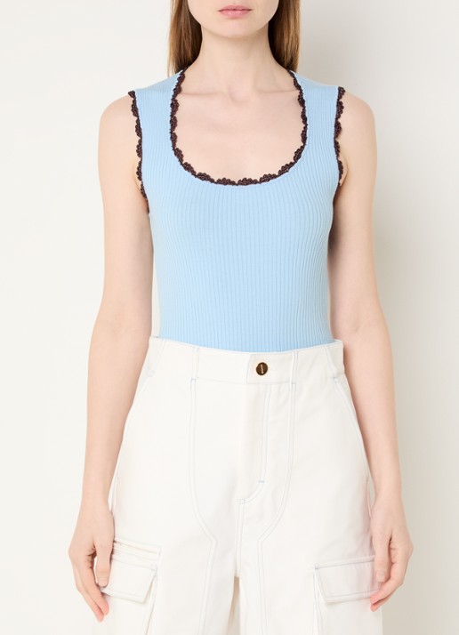 Sandro Tanktop met borduring en ribstructuur