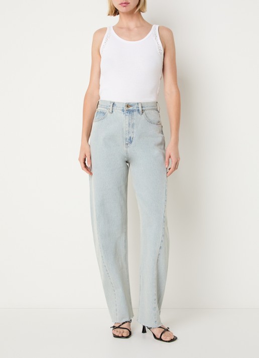 Sandro Tanktop met broderie en ribstructuur - voorkant 2 wit