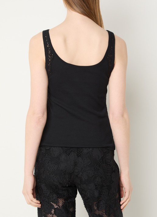 Sandro Tanktop met broderie en ribstructuur - achterkant 4 zwart