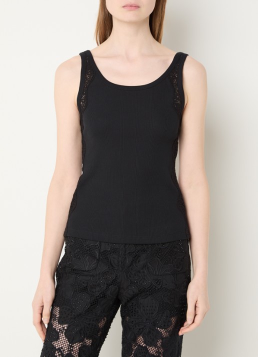 Sandro Tanktop met broderie en ribstructuur