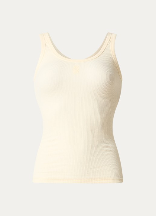Sandro Tanktop met ribstructuur en logo - voorkant 2 lichtgeel