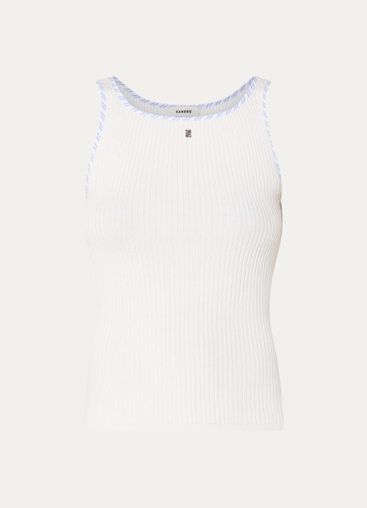 Sandro Tanktop met ribstructuur in zijdeblend - voorkant 2 gebroken wit