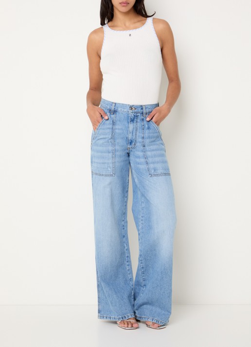 Sandro Tanktop met ribstructuur in zijdeblend - voorkant 3 gebroken wit