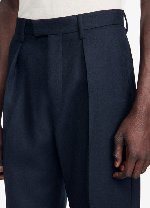 Sandro Tapered fit pantalon van wol - detail 4 donkerblauw