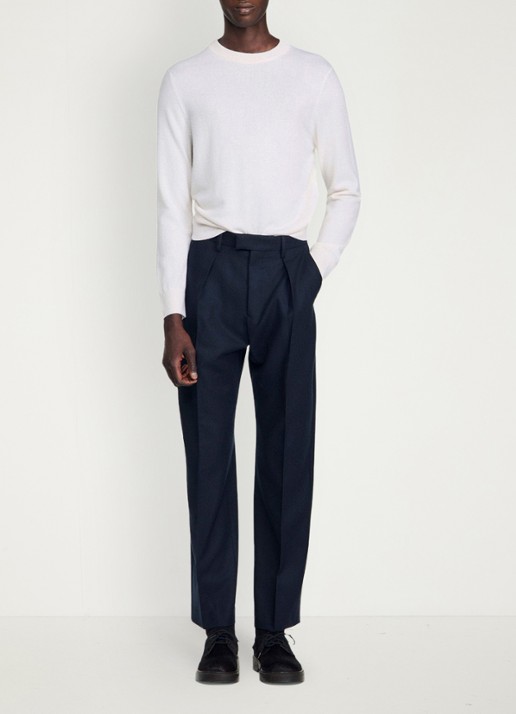 Sandro Tapered fit pantalon van wol - detail 5 donkerblauw