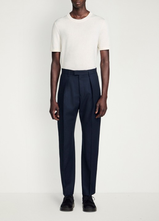 Sandro Tapered fit pantalon van wol - voorkant 2 donkerblauw