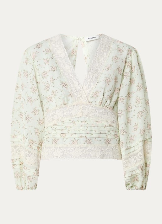 Sandro Top in linnenblend me details van kant - voorkant 2 lindegroen