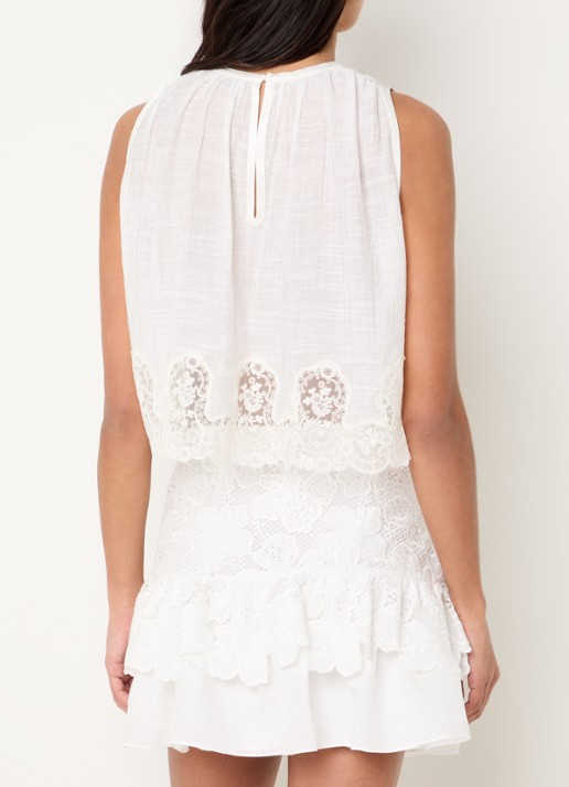 Sandro Top in linnenblend met broderie - achterkant 4 wit