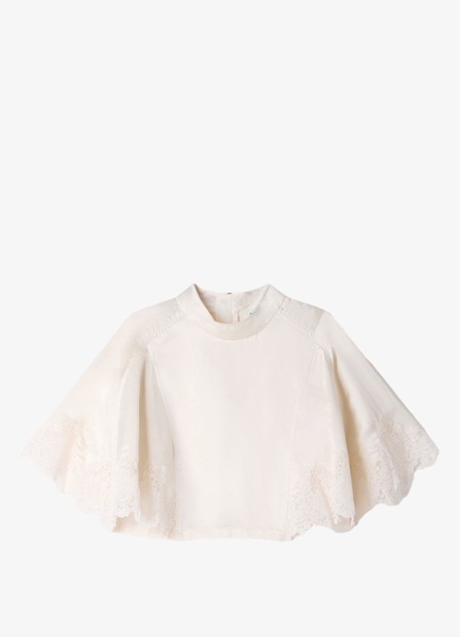 Sandro Top met opstaande kraag en details van kant - voorkant 5 beige
