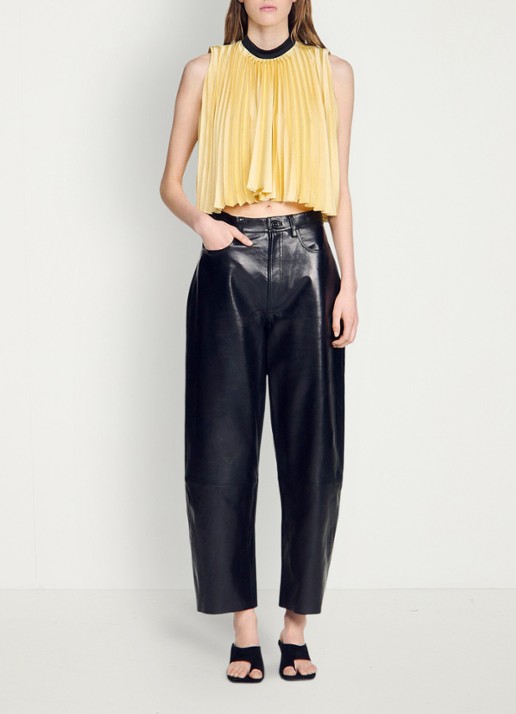 Sandro Top met plissé en strik detail - voorkant 2 straw / beige