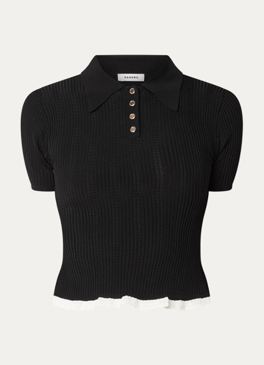 Sandro Top met ribstructuur - voorkant 2 zwart
