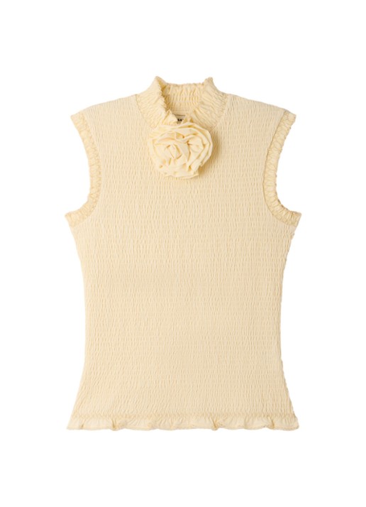 Sandro Top met smockwerk en bloemdetail - voorkant vanilla / beige