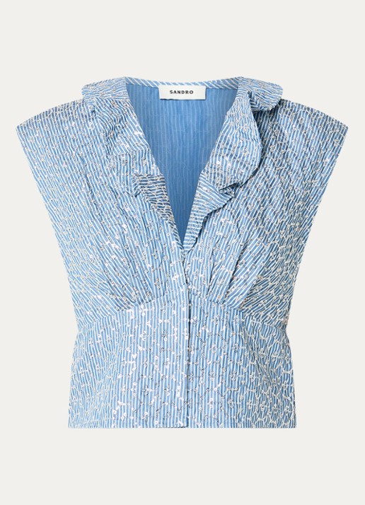 Sandro Top met strass en V-hals - voorkant blauwgrijs