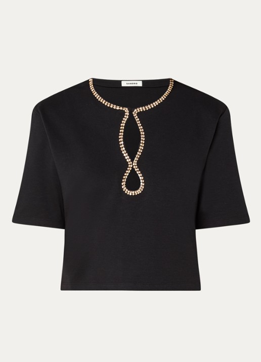 Sandro Top met strass en V-hals - voorkant 3 zwart