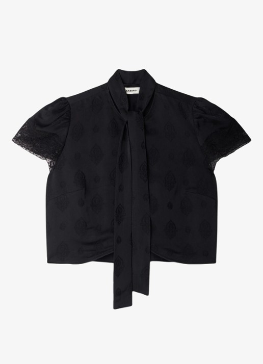 Sandro Top met strikkraag en details van kant - voorkant black / zwart