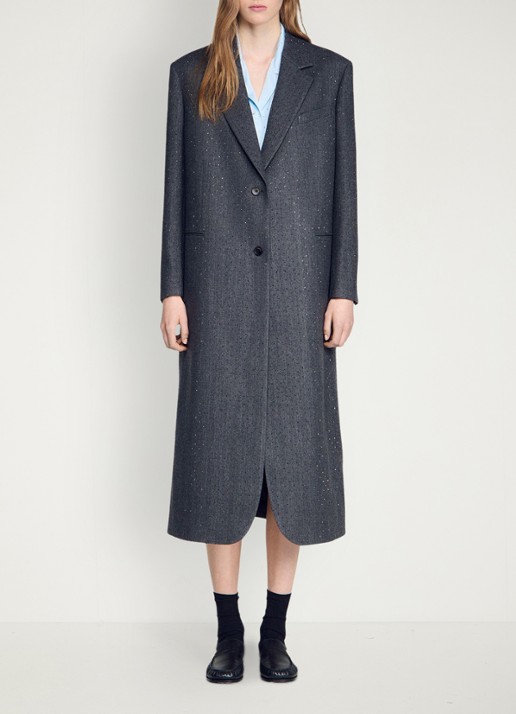Sandro Trenchcoat met stippenprint - detail 2 dark grey / grijs