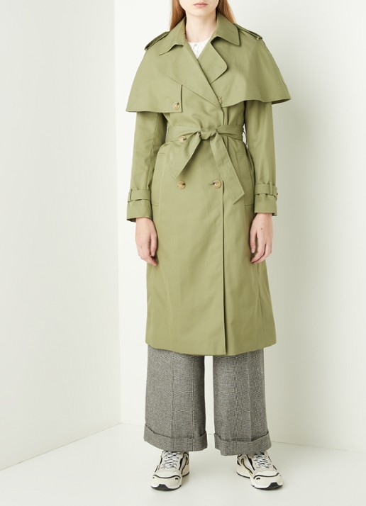 Sandro Trenchcoat met strikceintuur - detail mosgroen