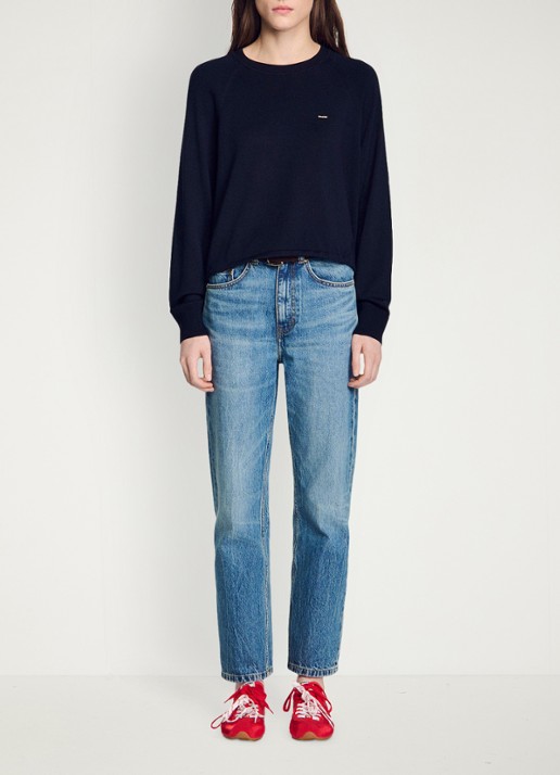 Sandro Trui in wolblend met logo - detail 2 donkerblauw