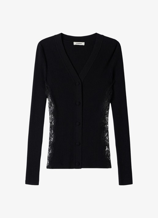 Sandro Vest met V-hals en details van kant - voorkant 4 black / zwart