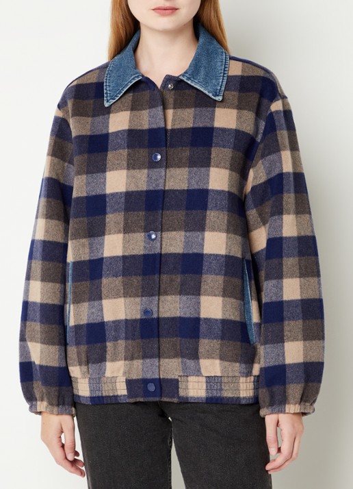 Sandro Warren overshirt in wolblend  met ruitdessin  - detail multicolor