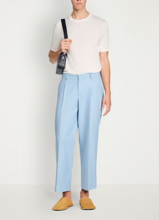 Sandro Wide fit pantalon met steekzakken - voorkant 5 sky blue / lichtblauw
