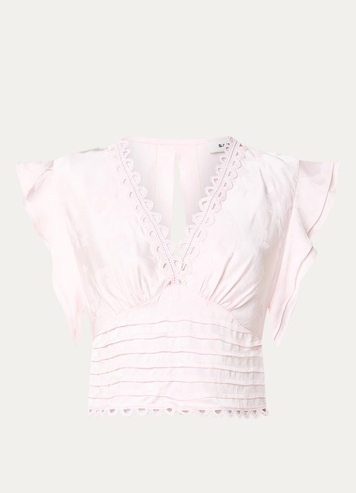 Sandro Wikkeltop met broderie en rugdecolleté - voorkant 3 lichtroze