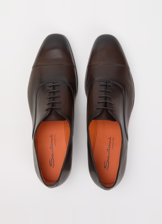 Santoni Archie veterschoen van leer - detail 3 donkerbruin