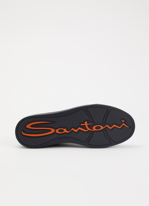Santoni DBS Sport sneaker van suède met leren details - detail 4 donkerblauw