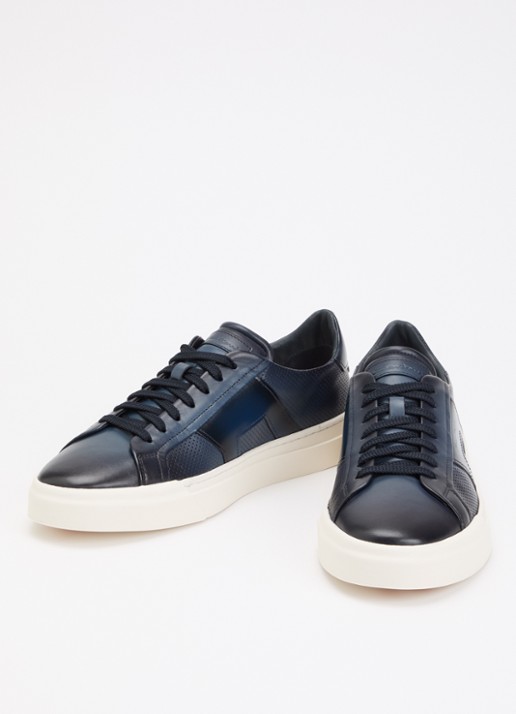 Santoni DBS32 sneaker van leer - detail donkerblauw