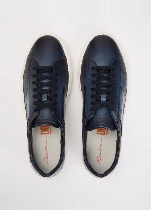 Santoni DBS32 sneaker van leer - detail 2 donkerblauw