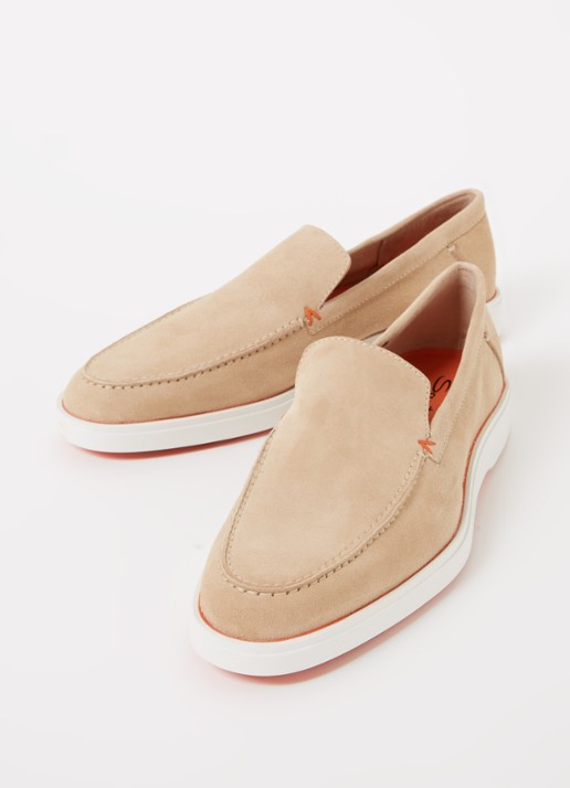 Santoni Detroit loafer van suède  - detail 3 beige
